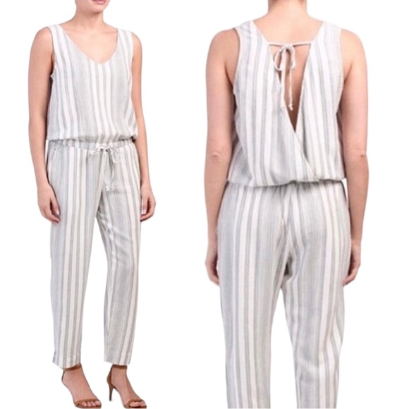 cloth & stone Pants - CLOTH &‎ STONE Linen Blend Stripped Jumpsuit. Size Small